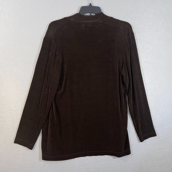 Chicos Cardigan Womens 2 Brown Rhinestones Long Sleeve Boat Neck Casual Sweater - Picture 7 of 13